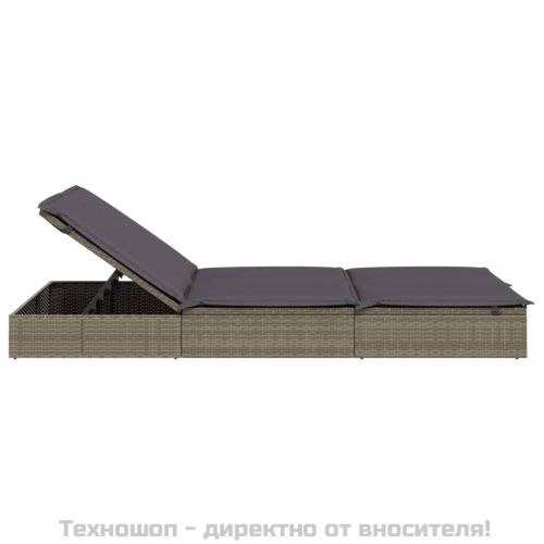 2-местен шезлонг с възглавници, сив, полиратан