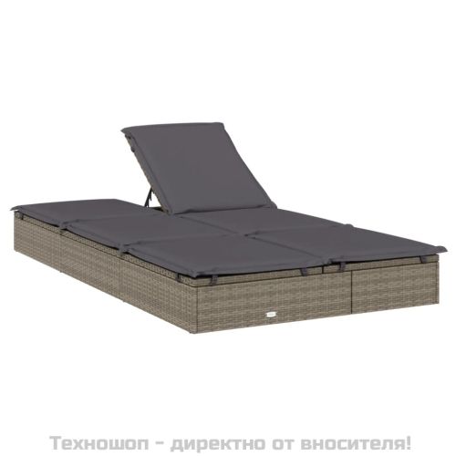 2-местен шезлонг с възглавници, сив, полиратан
