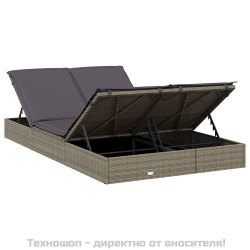 2-местен шезлонг с възглавници, сив, полиратан
