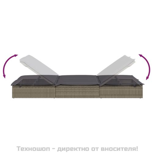 2-местен шезлонг с възглавници, сив, полиратан
