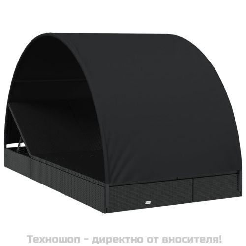 2-местен шезлонг с объл покрив, черен, 211x112x140 см полиратан
