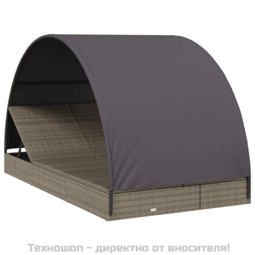 2-местен шезлонг с объл покрив, сив, 211x112x140 см, полиратан