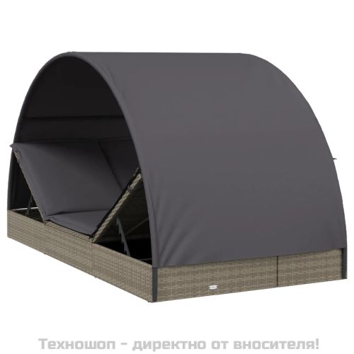 2-местен шезлонг с объл покрив, сив, 211x112x140 см, полиратан