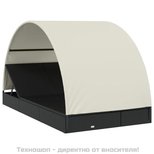 2-местен шезлонг с объл покрив черен 211x112x140 см полиратан