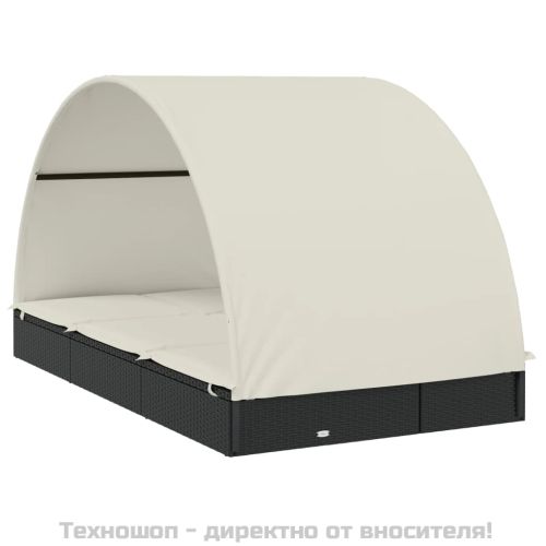 2-местен шезлонг с объл покрив черен 211x112x140 см полиратан