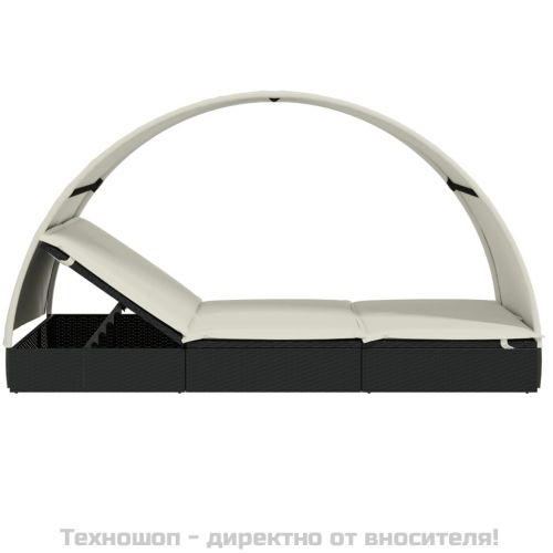2-местен шезлонг с объл покрив черен 211x112x140 см полиратан