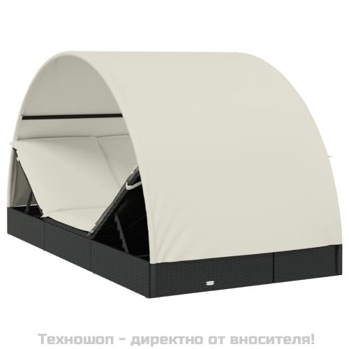 2-местен шезлонг с объл покрив черен 211x112x140 см полиратан