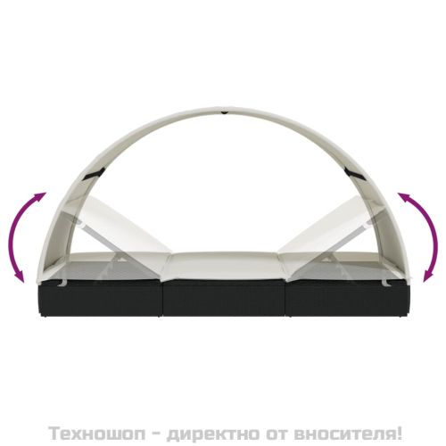 2-местен шезлонг с объл покрив черен 211x112x140 см полиратан