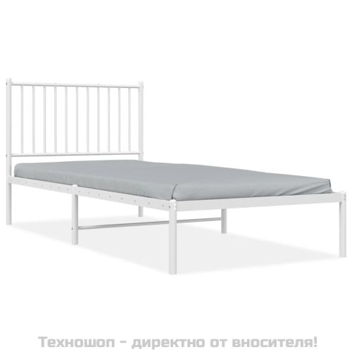 Метална рамка за легло с горна табла, бяла, 90x200 см