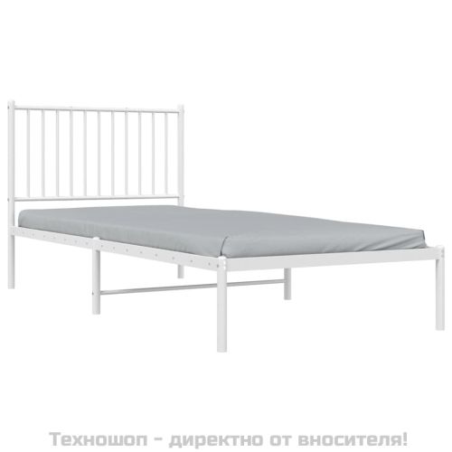 Метална рамка за легло с горна табла, бяла, 90x200 см