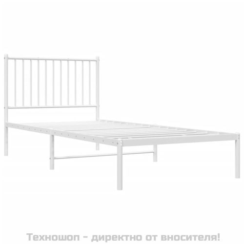 Метална рамка за легло с горна табла, бяла, 90x200 см