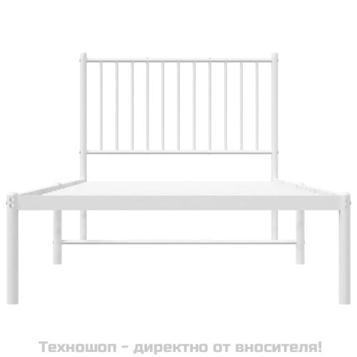 Метална рамка за легло с горна табла, бяла, 90x200 см