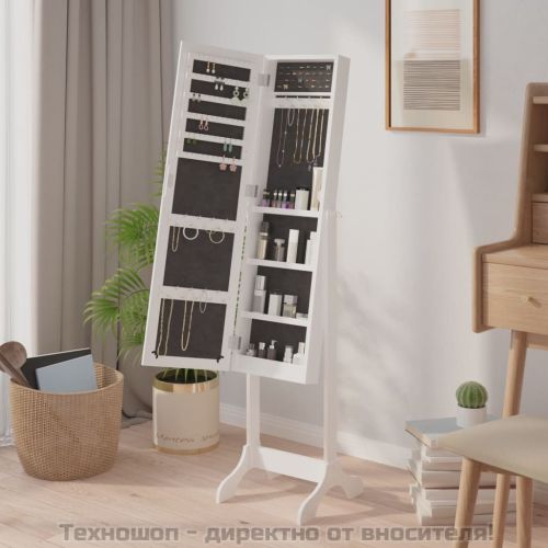 Стоящо огледало, бяло, 34x37x146 см