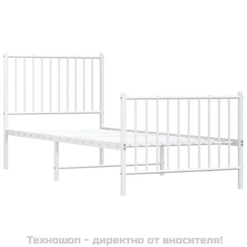 Метална рамка за легло с горна и долна табла, бяла, 80x200 см