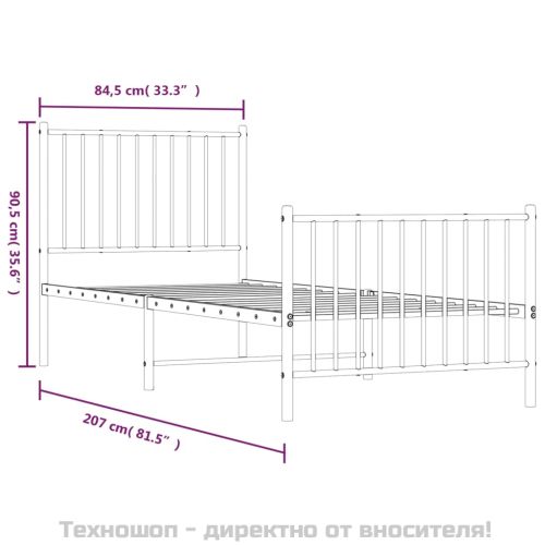 Метална рамка за легло с горна и долна табла, бяла, 80x200 см