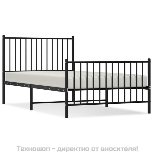 Метална рамка за легло с горна и долна табла, черна, 100x190 см