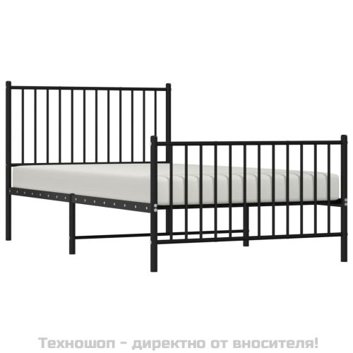 Метална рамка за легло с горна и долна табла, черна, 100x190 см