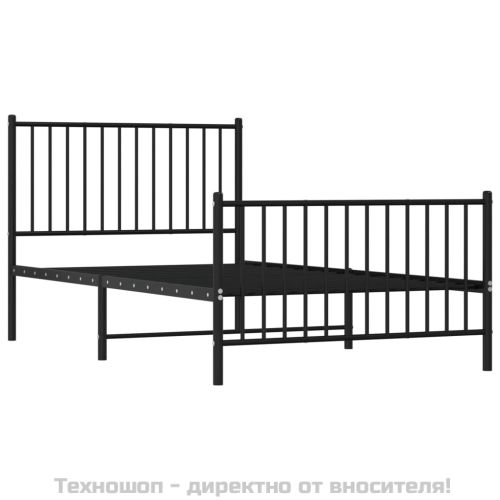 Метална рамка за легло с горна и долна табла, черна, 100x190 см