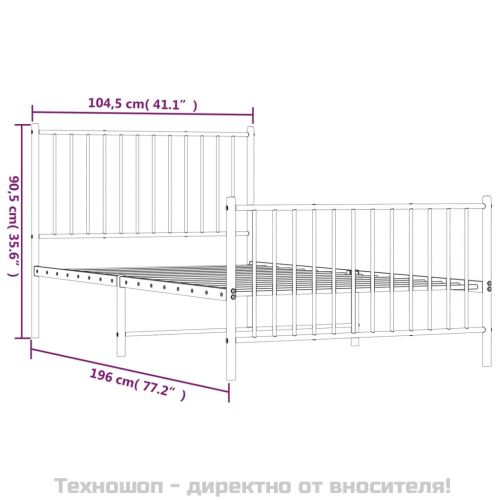 Метална рамка за легло с горна и долна табла, черна, 100x190 см