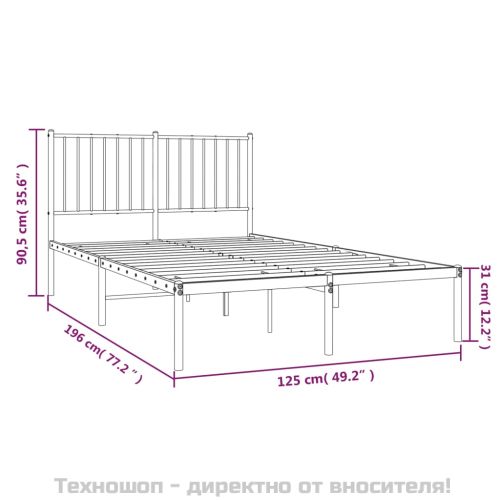 Метална рамка за легло с горна табла, черна, 120x190 см