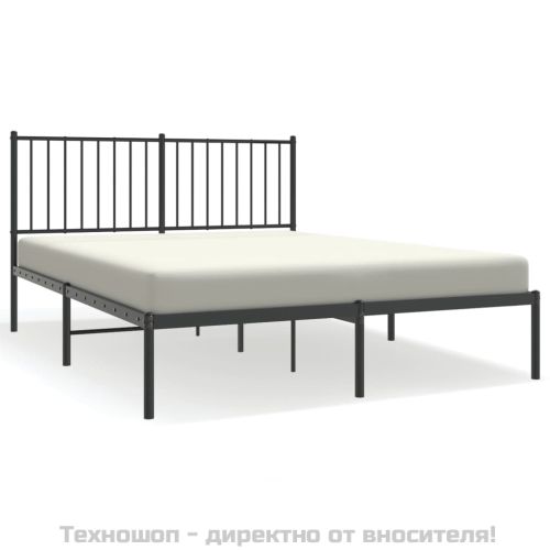 Метална рамка за легло с горна табла, черна, 135x190 см