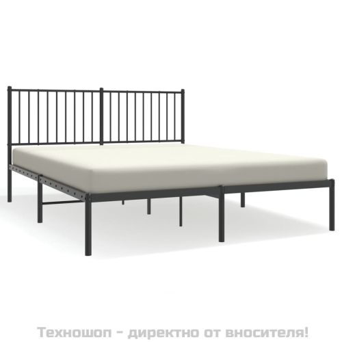 Метална рамка за легло с горна табла, черна, 150x200 см