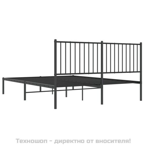 Метална рамка за легло с горна табла, черна, 150x200 см