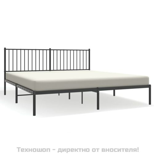 Метална рамка за легло с горна табла, черна, 180x200 см
