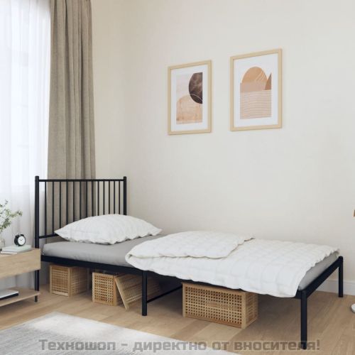 Метална рамка за легло с горна табла, черна, 107x203см