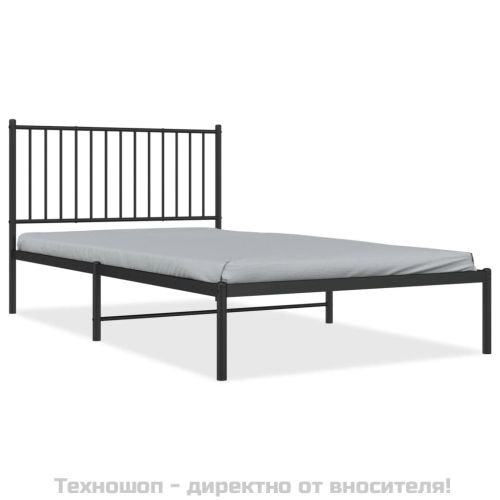 Метална рамка за легло с горна табла, черна, 107x203см