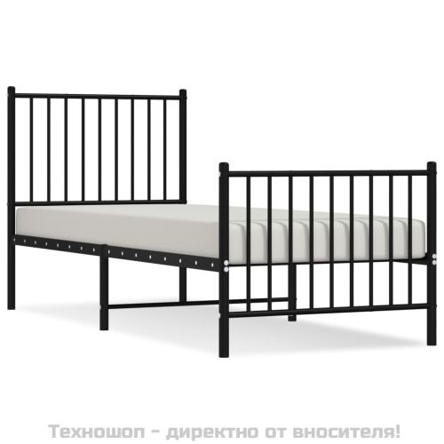 Метална рамка за легло с горна и долна табла, черна, 75x190 см