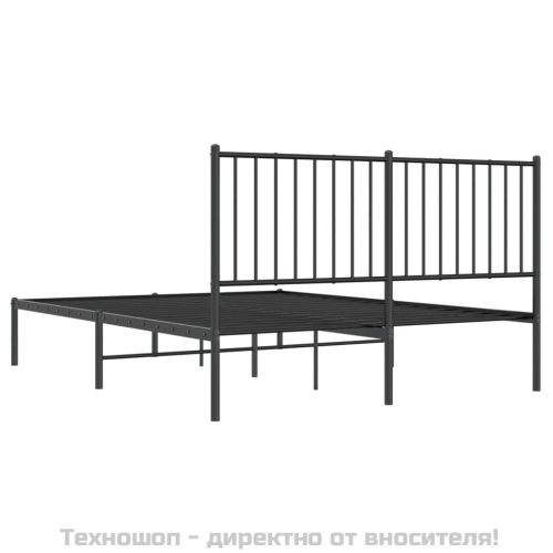 Метална рамка за легло с горна табла, черна, 140x200 см