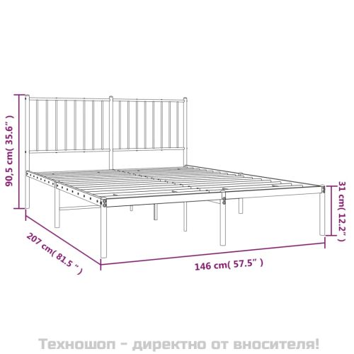 Метална рамка за легло с горна табла, черна, 140x200 см