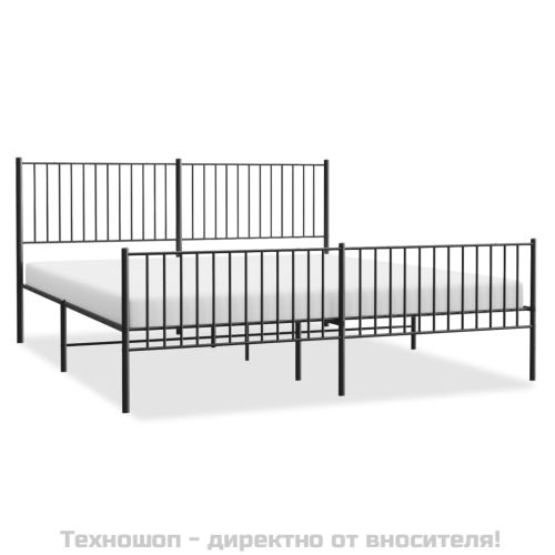Метална рамка за легло с горна и долна табла, черна, 200x200 см