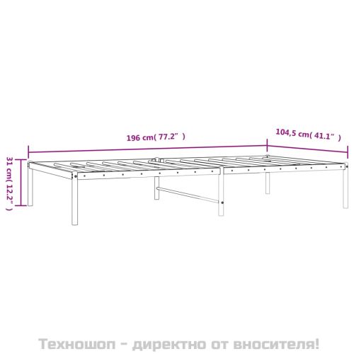 Метална рамка за легло, бяла, 100x190 см