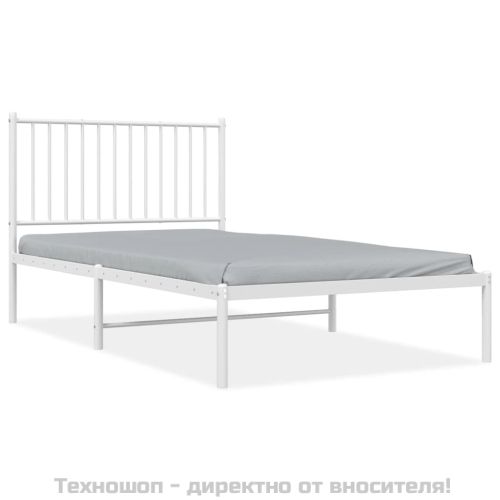 Метална рамка за легло с горна табла, бяла, 100x190 см