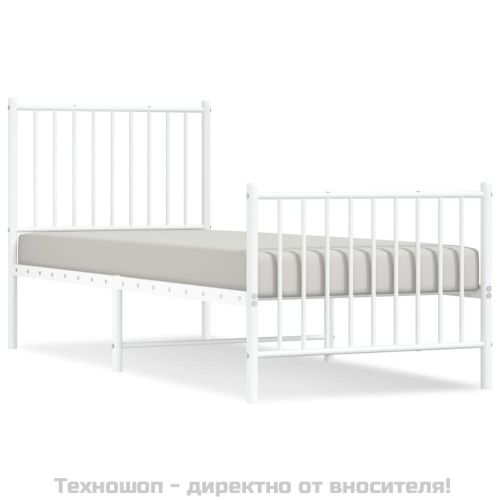 Метална рамка за легло с горна и долна табла, бяла, 75x190 см