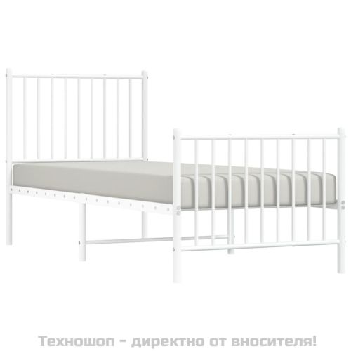 Метална рамка за легло с горна и долна табла, бяла, 75x190 см