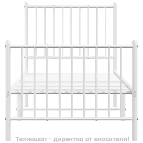 Метална рамка за легло с горна и долна табла, бяла, 75x190 см