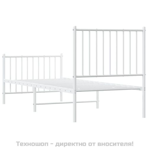 Метална рамка за легло с горна и долна табла, бяла, 75x190 см