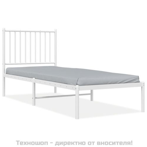 Метална рамка за легло, без матрак, с табла, бяла, 75x190 см