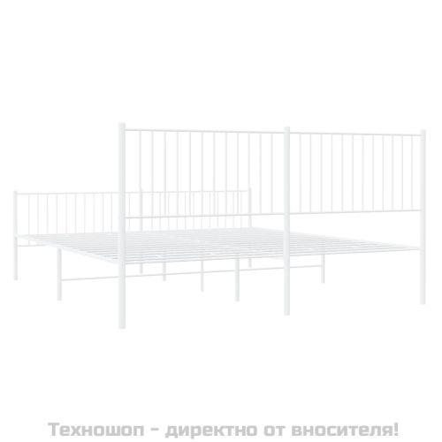 Метална рамка за легло с горна и долна табла, бяла, 193x203 см