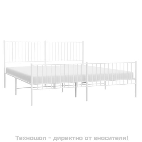 Метална рамка за легло с горна и долна табла, бяла, 183x213 см