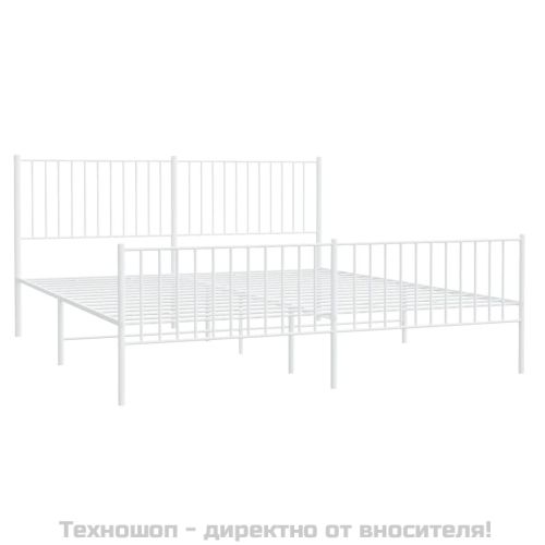 Метална рамка за легло с горна и долна табла, бяла, 183x213 см