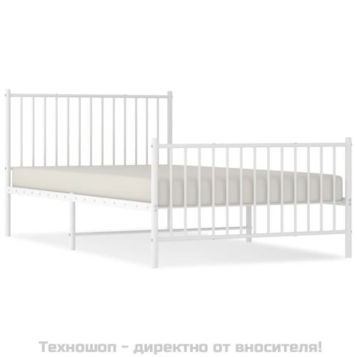Метална рамка за легло с горна и долна табла, бяла, 107x203 см