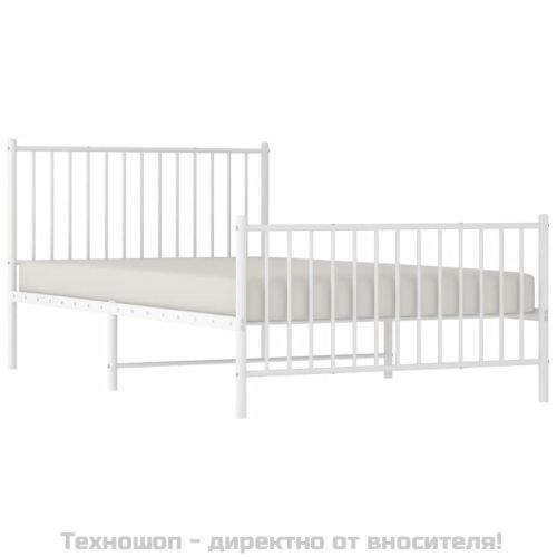 Метална рамка за легло с горна и долна табла, бяла, 107x203 см