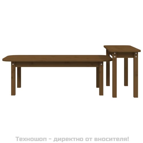Комплект масички за кафе от 2 части, меденокафяво, бор масив
