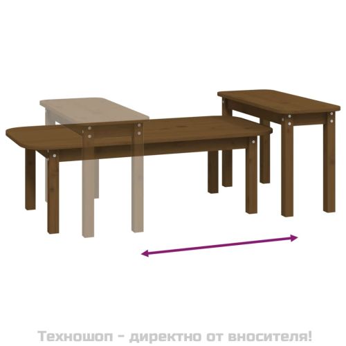 Комплект масички за кафе от 2 части, меденокафяво, бор масив