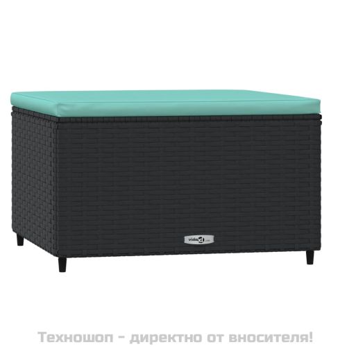 Градински табуретки с възглавници, 2 бр, черен полиратан