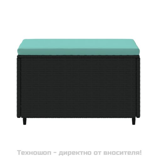 Градински табуретки с възглавници, 2 бр, черен полиратан